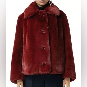 NEW Burberry London Wine Mulberry Softest Faux Fur Coat Jacket UK 10 US 8